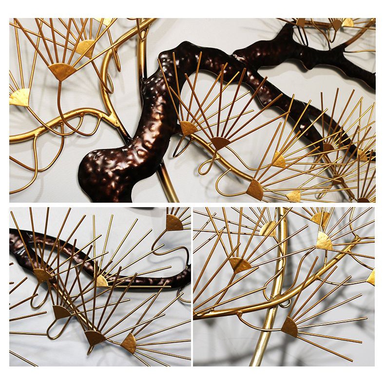 Decor sắt nhành cây hoa vàng 3D thương hiệu Bisa mã 2088