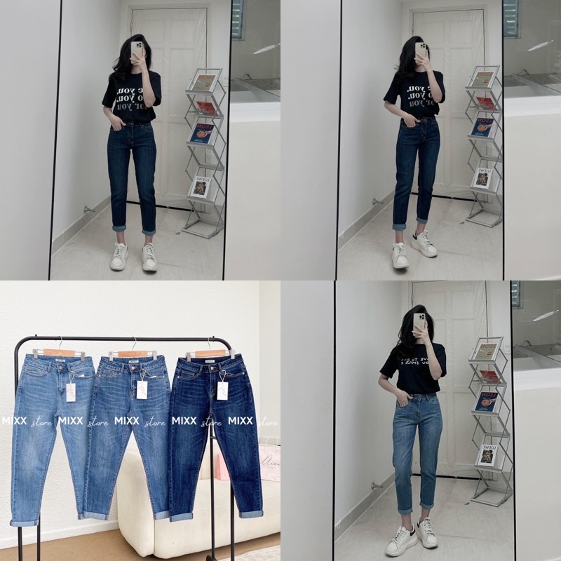 Quần Jean Nữ Baggy Trơn Mango chất jean co giãn dày dặn phom quần chuẩn xịn phom 9 tấc