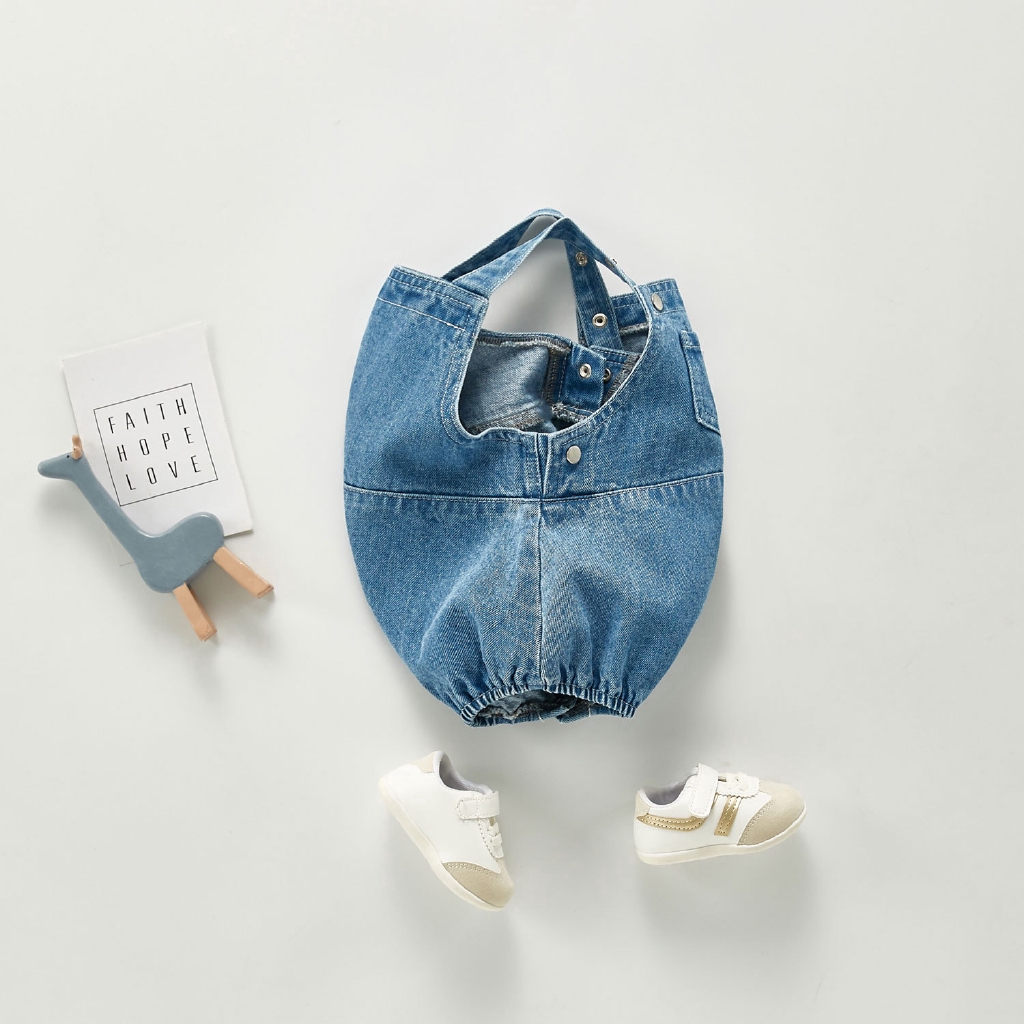 Bộ áo liền quần denim hai dây thời trang mùa thu mới dành cho cả bé trai và bé gái