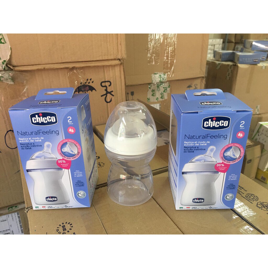 Bình sữa Chicco Natural Feeling 6M+ chảy nhanh 330ml, nghiêng Pisa Natural Feeling 2M+ 250ml, Feeling 0M+ Chicco 150ml
