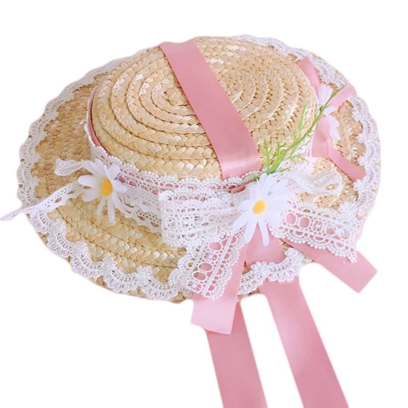 Mũ Cói Chống Nắng Đính Nơ Ren Hoa Phong Cách Lolita Xinh Xắn