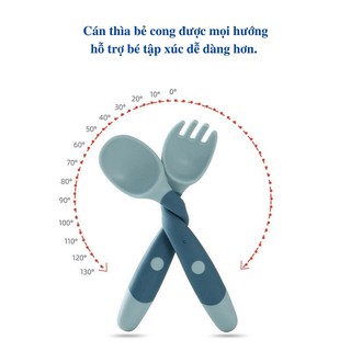 Bộ Thìa Dĩa Ăn Dặm Uốn Dẻo 360 Độ Chính Hãng, Thìa Uốn Cong Tập Xúc An Toàn Cho Bé.