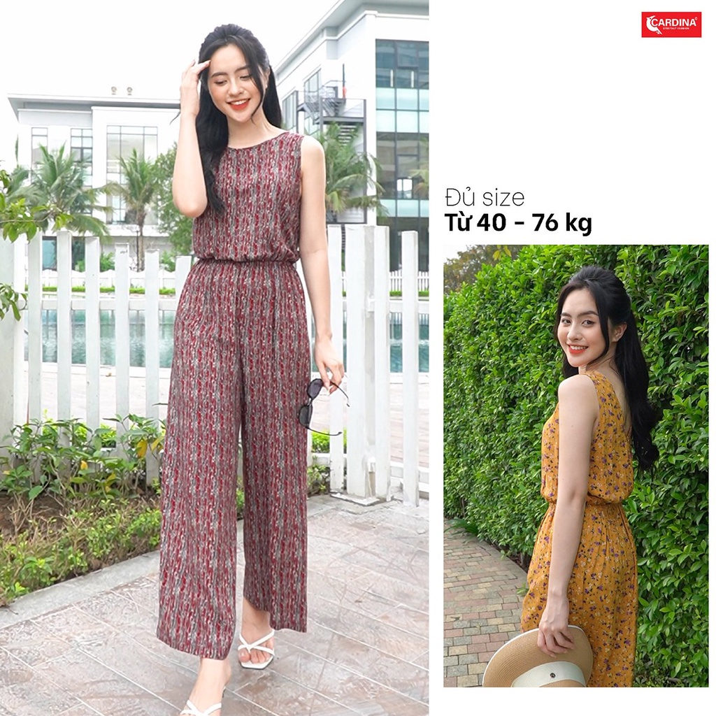 Đồ Bộ Nữ 𝐂𝐀𝐑𝐃𝐈𝐍𝐀 Chất Lanh Tre Cao Cấp Jumpsuit Áo Sát Nách Liền Quần Họa Tiết 2JL25