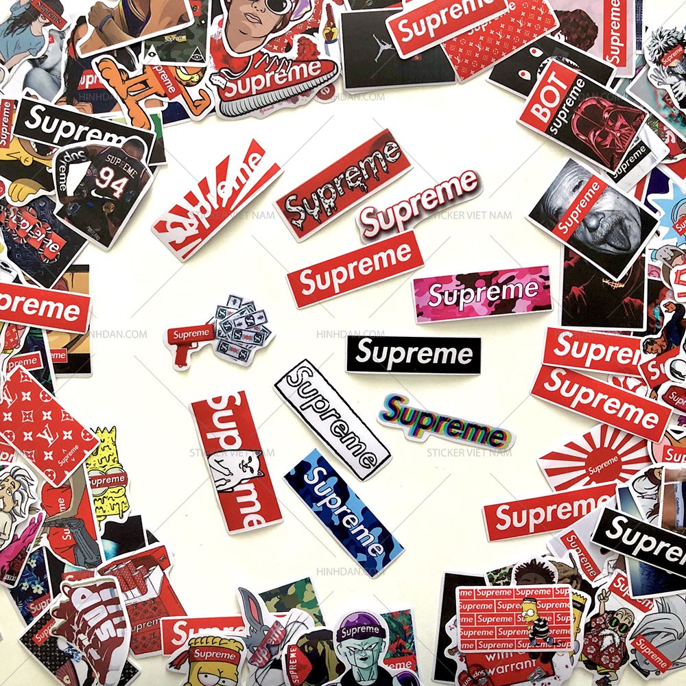 Sticker SUPREME decal hình dán chống nước trang trí xe, laptop, nón bảo hiểm.