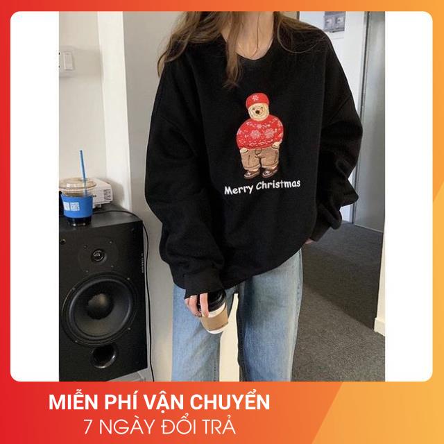 Áo Nỉ Noel Gấu Tuyết 24 APRIL Nữ [FREESHIP]🌸 Sweater giáng sinh form rộng tay bồng cá tính Ulzzang 🌸 | BigBuy360 - bigbuy360.vn