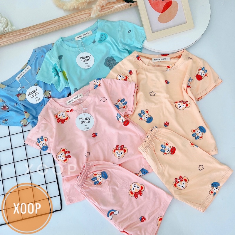 (Đại 8-28kg) Bộ cộc tay thun lạnh hàng minky mom họa tiết chuột đeo nơ cho bé (SP002151 )