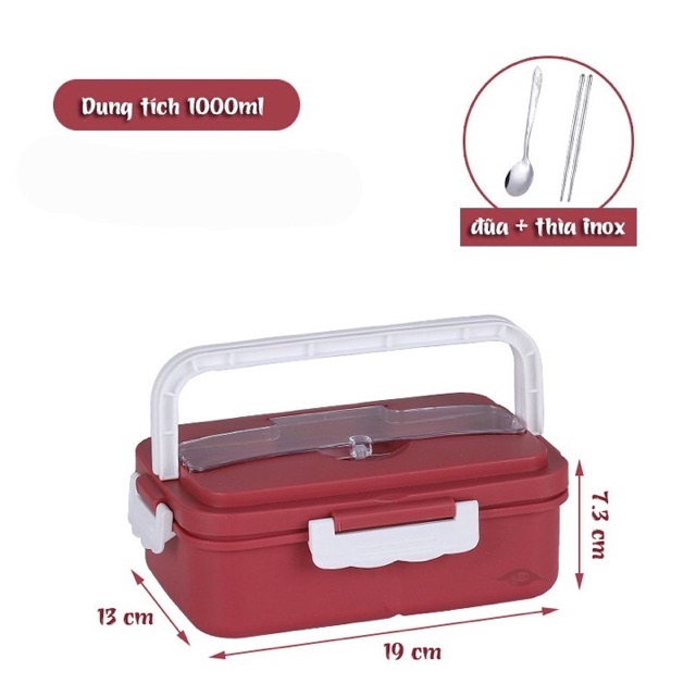 Hộp cơm 3 ngăn tặng kèm đũa và thìa inox