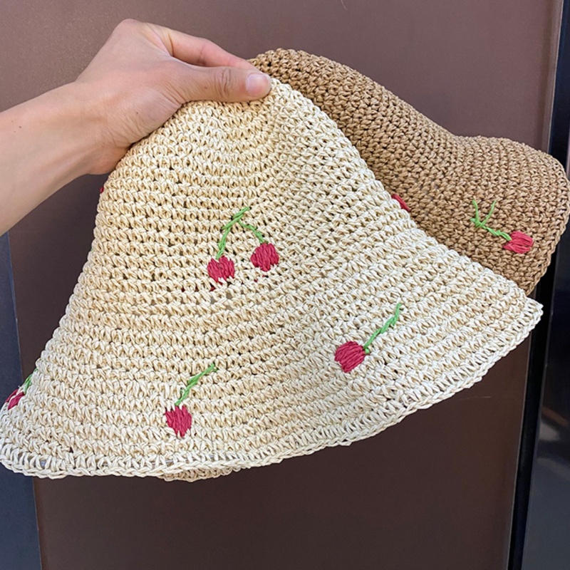 Nón Tai Bèo Đan Móc Vành Rộng In Họa Tiết Cherry Thời Trang Mùa Hè Xinh Xắn Cho Nữ
