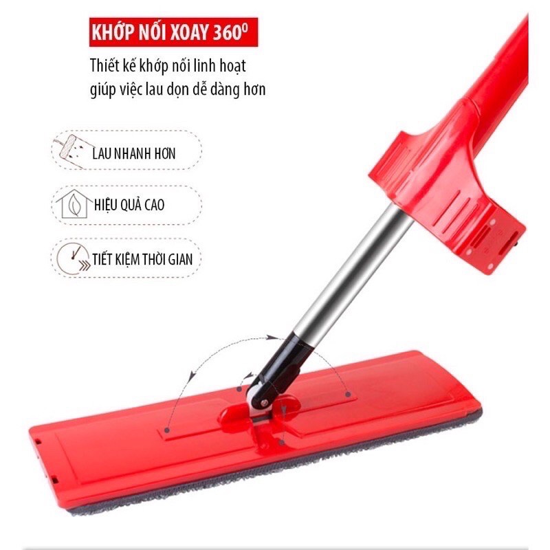 CÂY LAU NHÀ TỰ VẮT 36 ĐỘ CÓ GẠT NƯỚC, HÀNG LOẠI 1 CAO CẤP, 2 MIẾNG LAU KÈM THEO