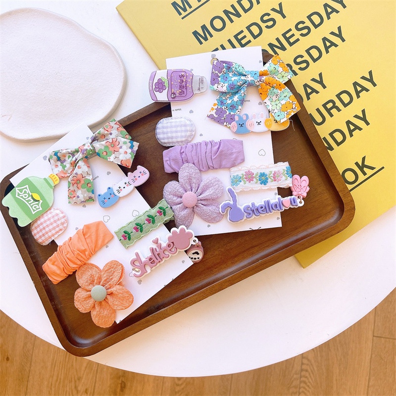 Bộ 8 kẹp tóc hình nơ thêu hoa xinh xắn cho bé gái