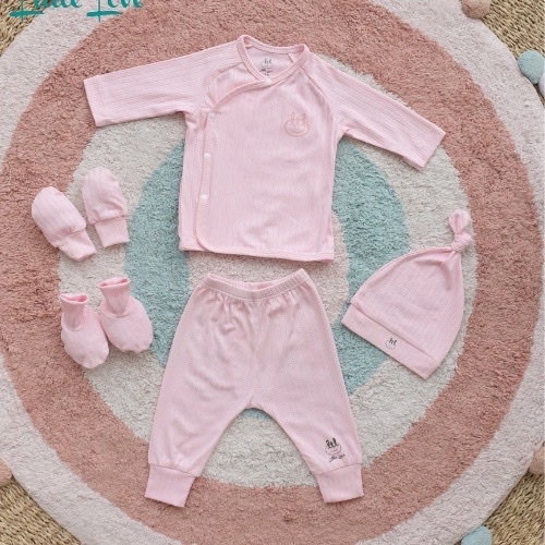 Lillte Love - Bộ sơ sinh vải tăm lụa cho bé trai, bé gái size 0-3M kèm phụ kiện mũ, bao tay, bao chân