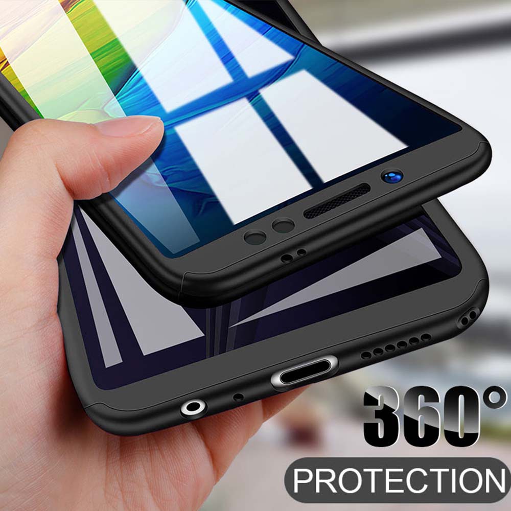 Ốp lưng Samsung Galaxy J6 2018 J4 Plus J4 A7 A9 2018 A6 Plus 2018 360 Body Full Protective Luxury Shockproof Case +Tempered Glass Hard Slim Cover chống sốc 2 mặt