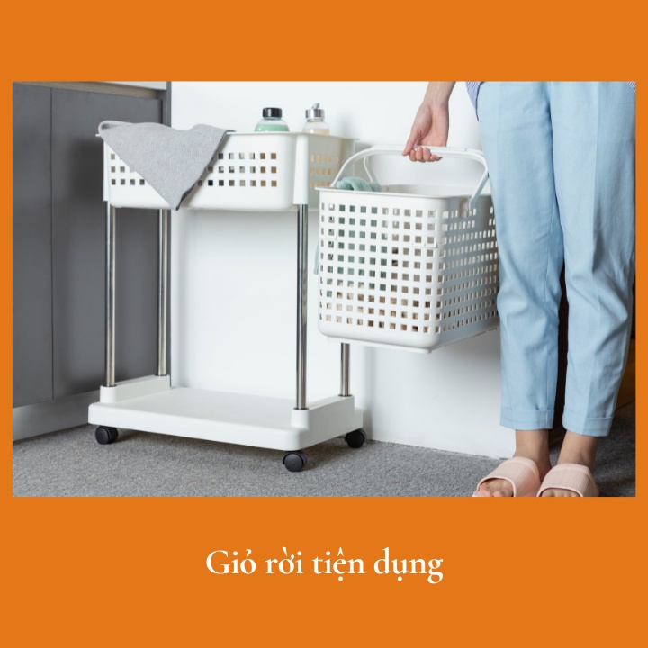 Kệ giặt di động inochi, kèm giỏ xách đựng đồ thông minh, cao cấp, kháng khuẩn Nachi Nhật Bản, cho nhà tắm Vapu HCM