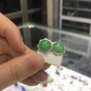 bông tai bà già bạc ta nu ngọc xanh chốt xoáy hàng dày tặng hộp cao cấp
