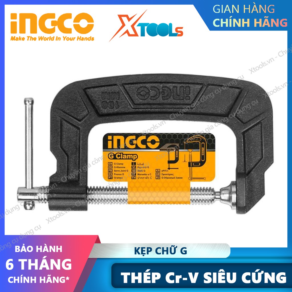 Cảo chữ C đa năng cao cấp INGCO kẹp chữ G thép Cr-V cứng không gỉ chịu lực cực tốt gia công sửa chữa đá gỗ kim loại kính