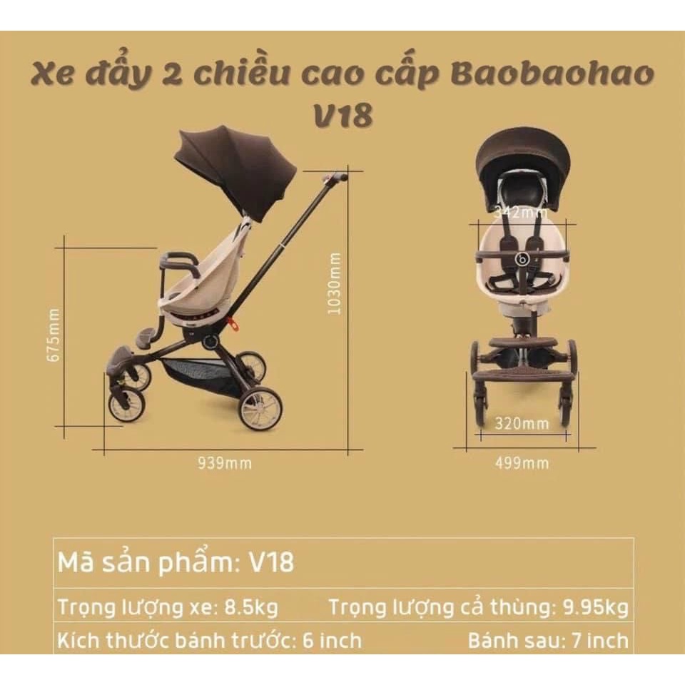 Xe Đẩy 2 Chiều Cao Cấp V18 BAOBAOHAO - Ngồi Và Ngả 5 Chế Độ