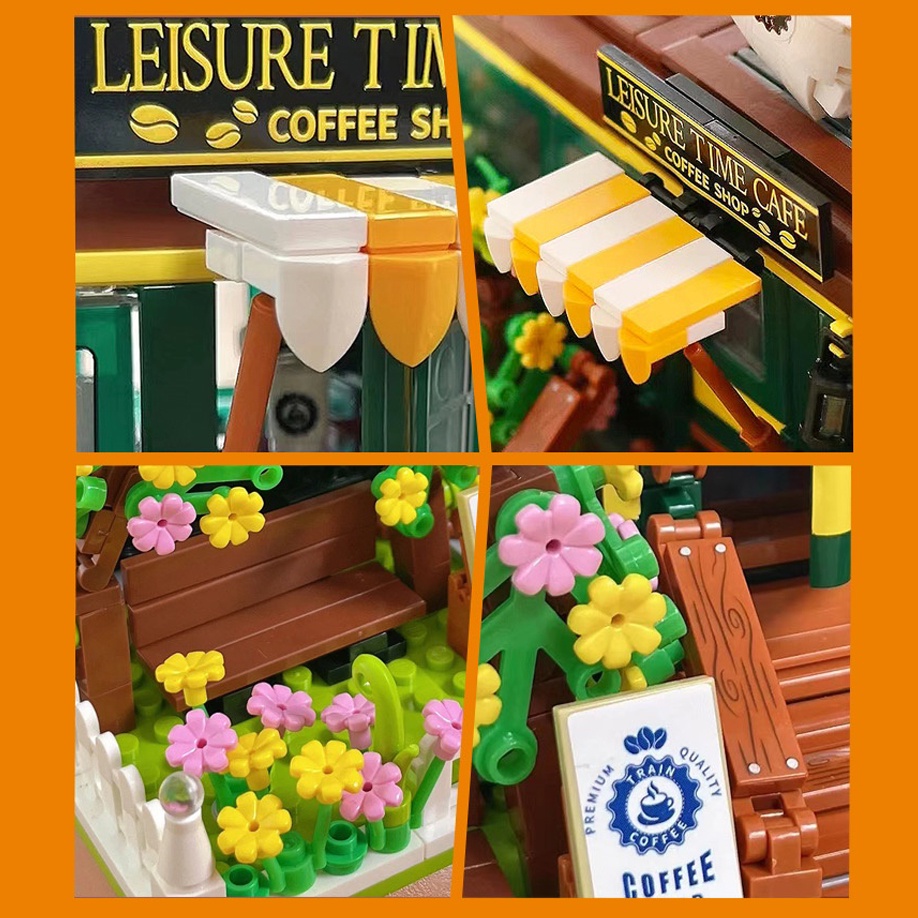 Set 1081 Mảnh Đồ Chơi Lắp Ráp Mô Hình Tàu Lửa Quán Cà Phê Mini Sáng Tạo