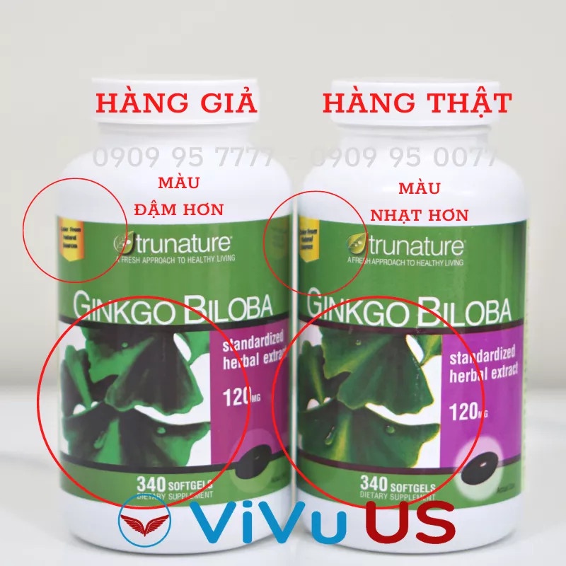 Viên Uống Bổ Não Ginkgo Biloba Trunature 340 Viên Mỹ kèm bill mua hàng USA