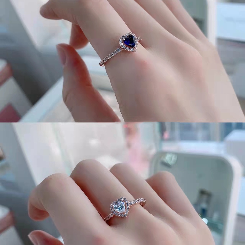 Nhẫn Bạc 925 Mặt Trái Tim Đính Đá Xanh