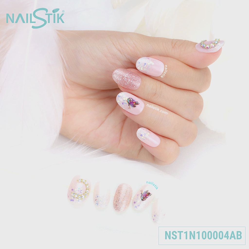 Móng úp thiết kế by NAILSTIK, màu hồng, form móng bầu, ngắn, 004