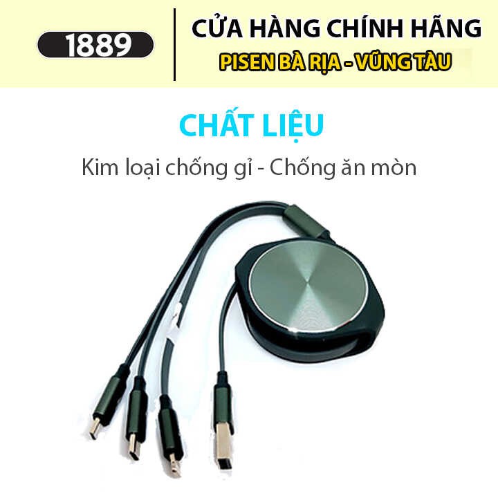 Cáp Sạc 3 Trong 1 (Lightning, Type-C, Micro) 1200mm - CD III - Cáp Pisen 3-in-1 3 Cổng 1.2m CD III - LS-AP10-1200