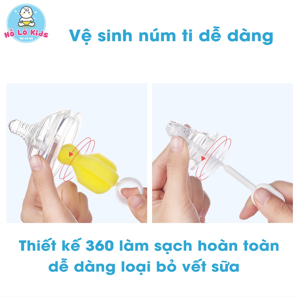Bộ cọ bình sữa bọt biển 6 chi tiết, cọ mút xốp rửa núm bình cho bé Hồ Lô Kids