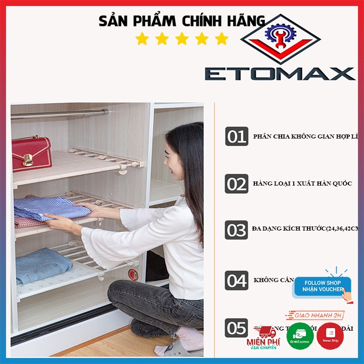 [Bản Rộng 36cm]-Kệ Chia Ngăn Tủ Quần Áo Thông Minh Etomax>>Không Cần Khoan>>Không Cần Vít.