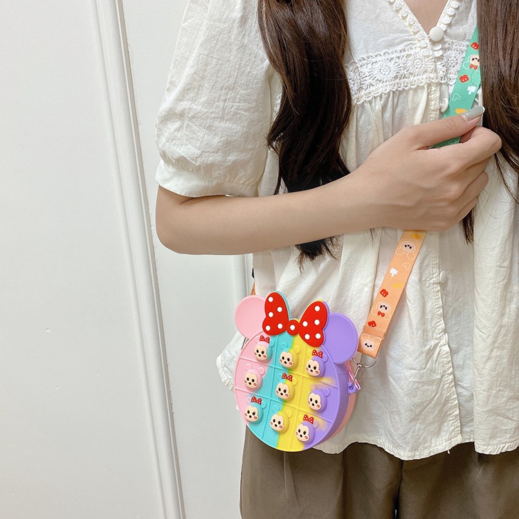 Pop It Đồ Chơi Fidget Spinner Mickey Minnie Túi Bong Bóng Nhấn Bằng Silicon Có Dây Đeo Cho Trẻ Em