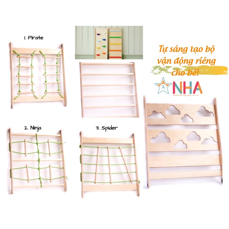 Đồ chơi vận động Montessori, thang tam giác vận động 3 mặt có thể lựa chọn theo kỹ năng cho ba mẹ