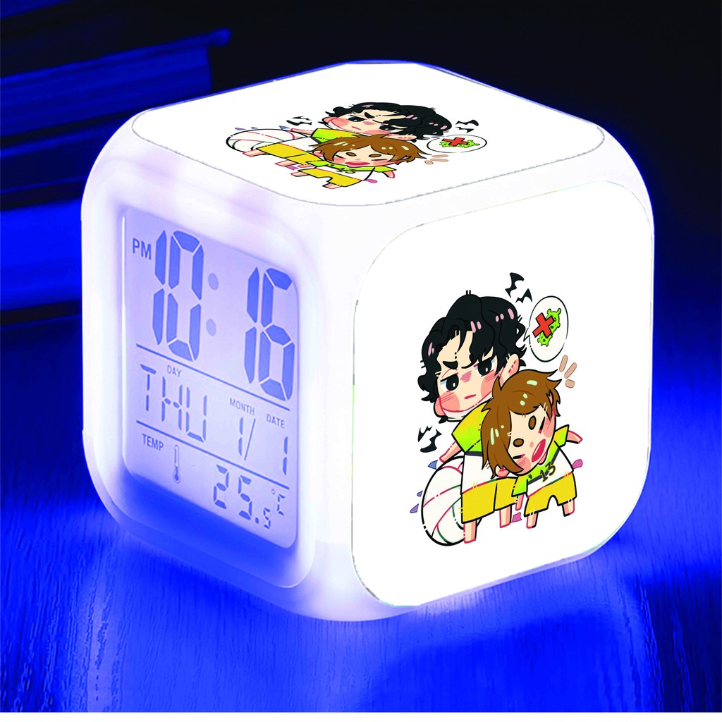 Đồng hồ báo thức để bàn in hình HAIKYUU!! Vua Bóng Chuyền anime chibi LED đổi màu