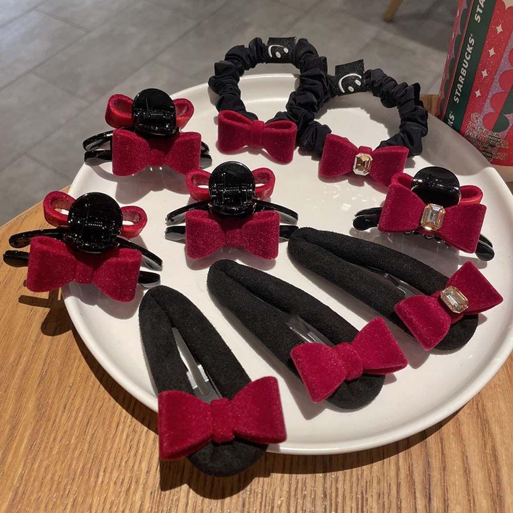 Kẹp Tóc Nơ Bướm Đỏ Mặt Cười Vải Nhung WMES15H|Dây Buộc Tóc Thắt Nơ Xinh Xắn Cho Nữ