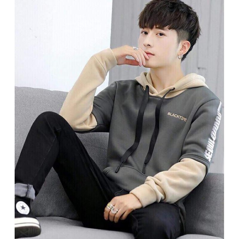 áo hoodie nam phối 2 màu phong cách, áo thu đông hoodie nỉ dày dặn