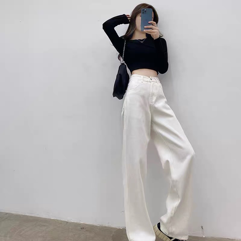 Quần Jean Ống Rộng Lưng Cao Trơn ThunderUnisex Quần Bò Ống Suông Nữ Fullsize 3 Màu Phong Cách Ulzzang Hàn Quốc