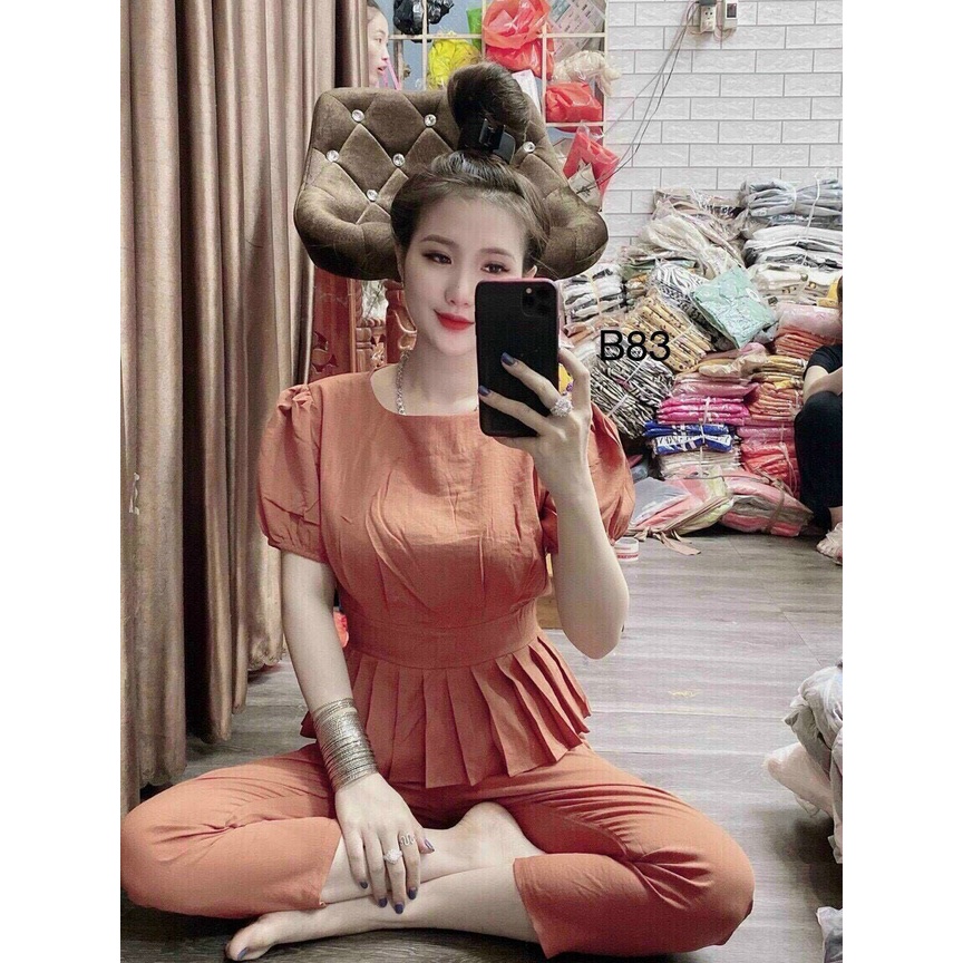 [ Miễn Phí Ship 2022 ] Set bộ kate, áo cổ tròn tay kèm quần dài xuông