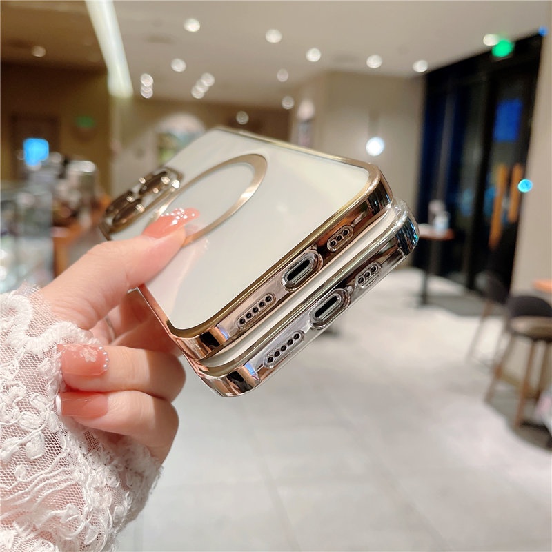 Ốp Điện Thoại Kính Cường Lực Trong Suốt Viền Kim Loại Nam Châm Cho iPhone 13 Pro Max 12 11 Pro Max