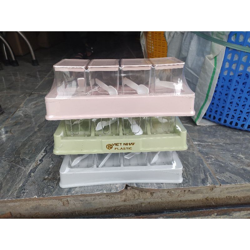 Hũ,hộp đựng gia vị 4 ngăn bền đẹp