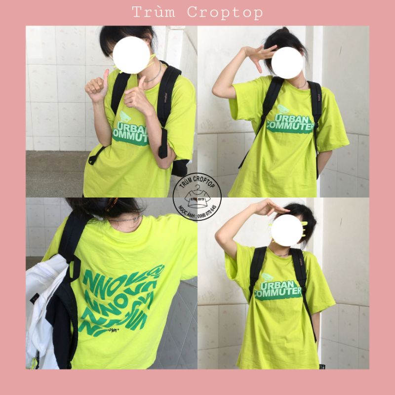 Áo Thun Tay Lỡ In Chữ URBAN Màu Xanh Chuối , Áo Phông Nam Nữ Unisex 38-65kg