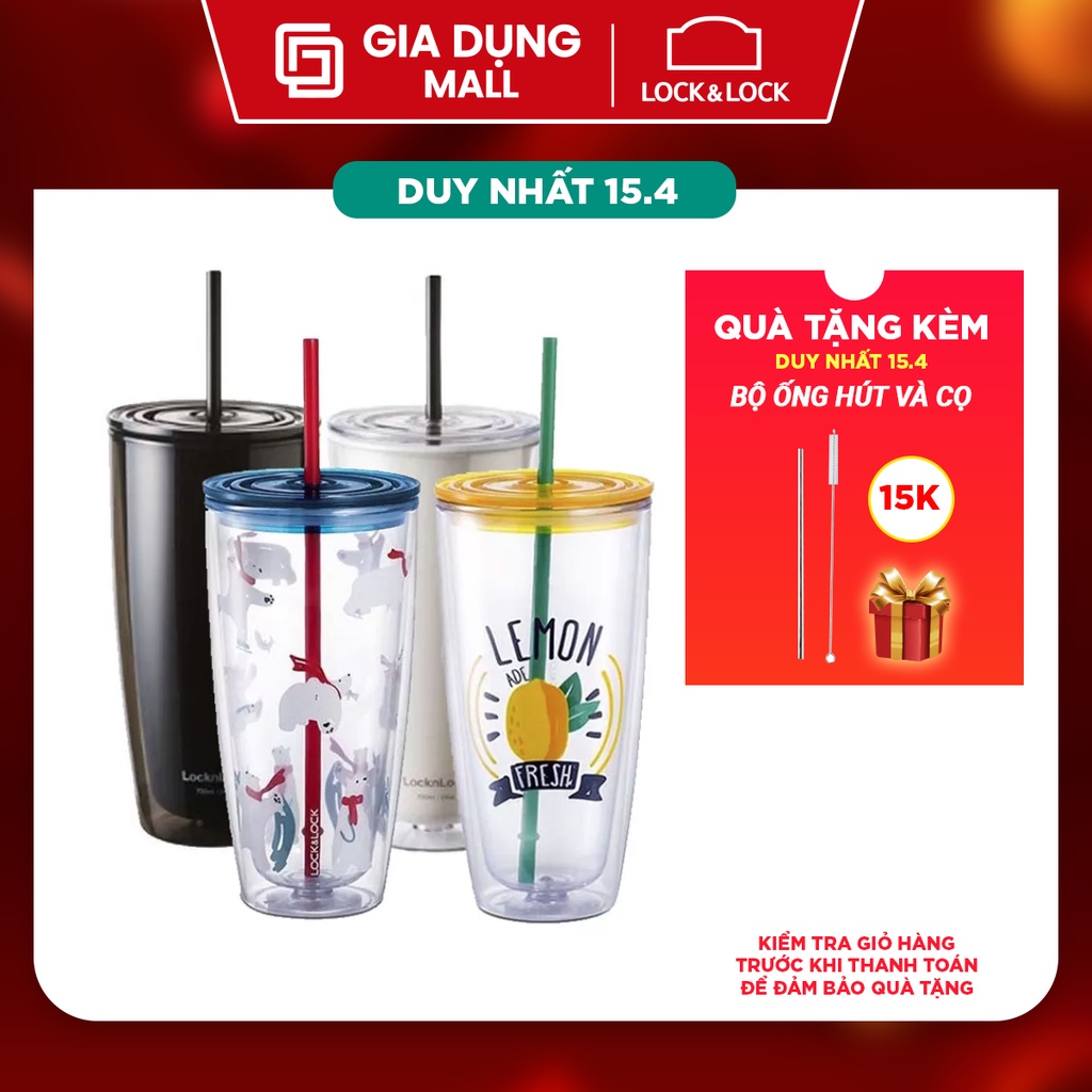 Ly nhựa cách nhiệt cực tốt 2 lớp LocknLock kèm ống hút HAP507 750ml - Kèm ống hút - Hàng Chính Hãng