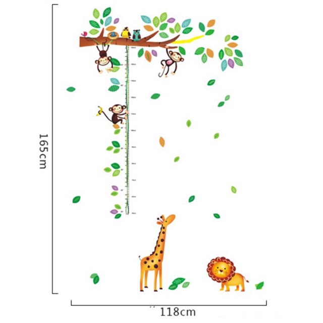Decal dán tường Đo chiều cao 3 con khỉ | BigBuy360 - bigbuy360.vn
