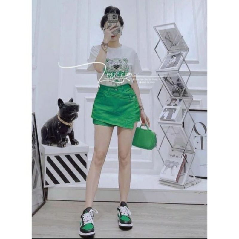 Set con cọp Áo in hình cọp kèm chân váy lệch tà