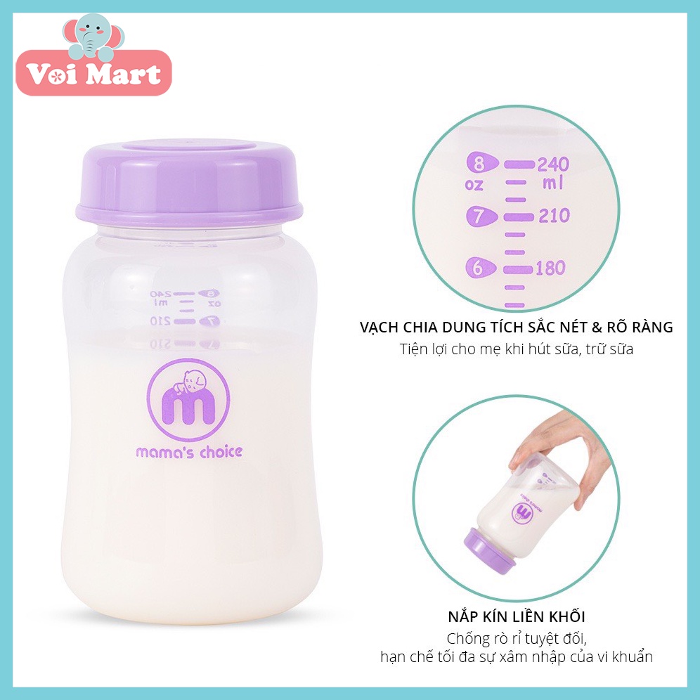 Bình Trữ Sữa Cổ Rộng Mama's Choice 180ml-240ml Tương Thích Máy Hút Sữa Spectra, Avent, Fatz, Rozabi, Cimilre