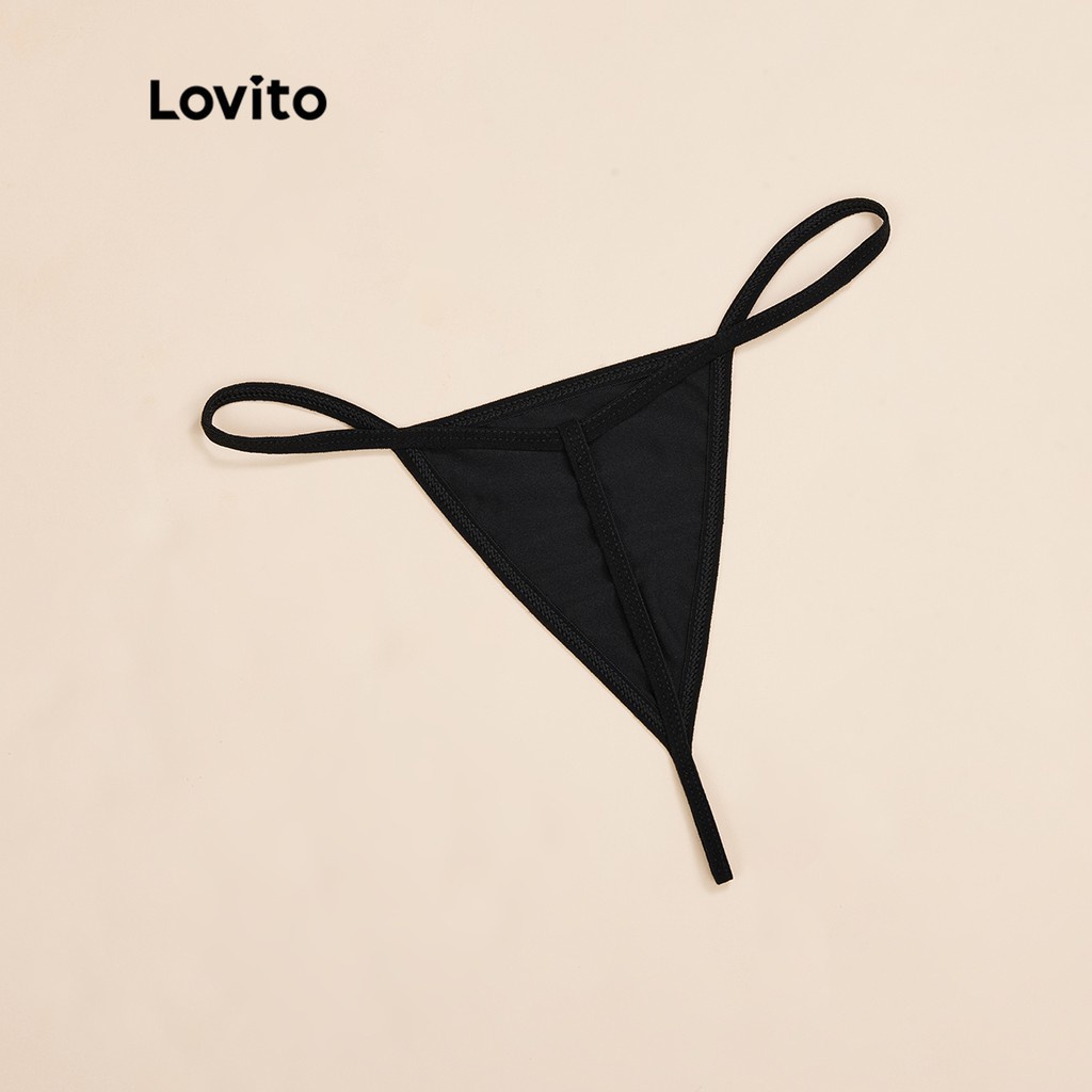 Quần lót Lovito chữ V màu trơn sexy thường ngày L16D225 (Màu đen/trắng)