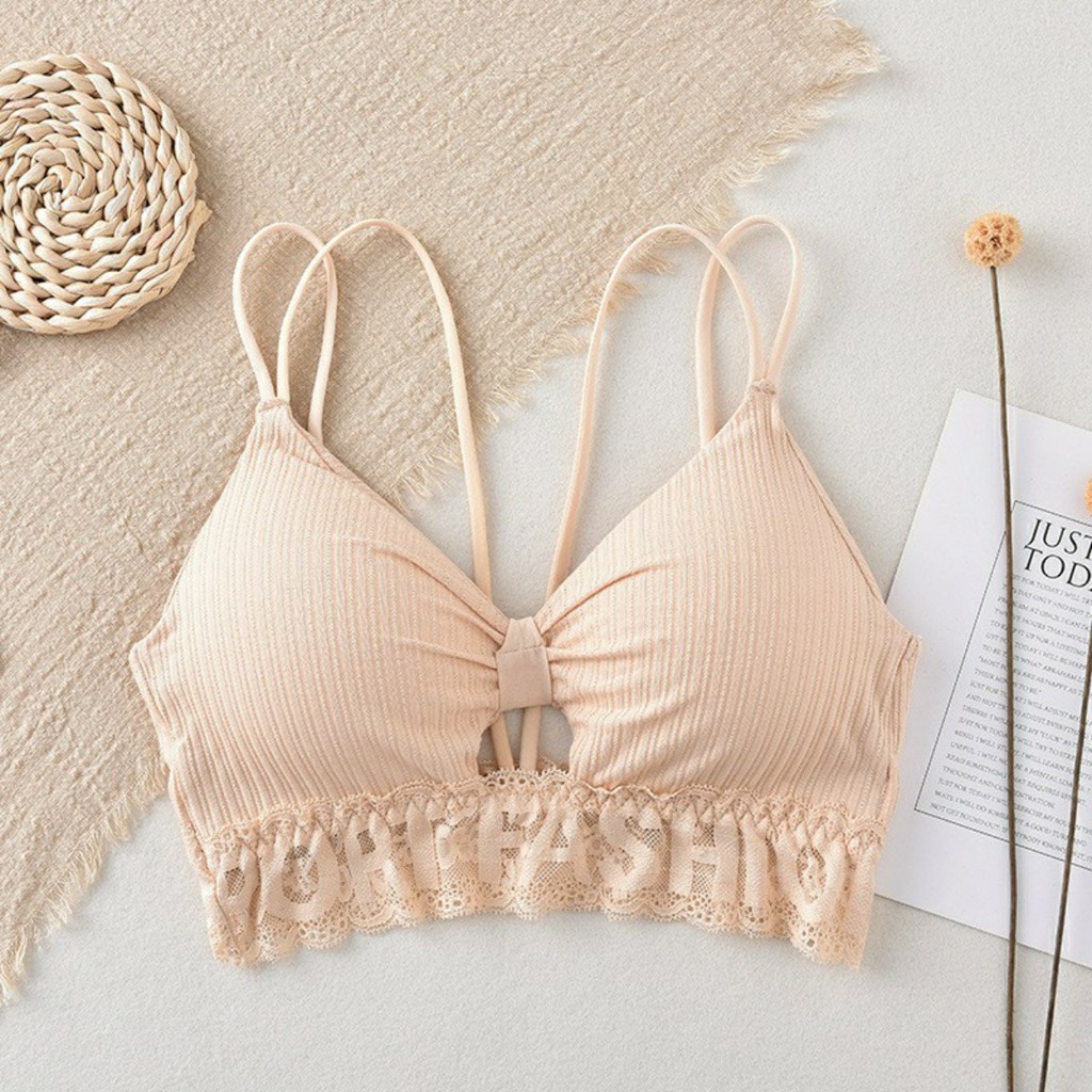 Áo Lót Nữ Ren Cotton Thắt Nơ Gân Tăm Đệm Mỏng Mềm, Co Giãn Thoải Mái Hieu Store24h - 9905