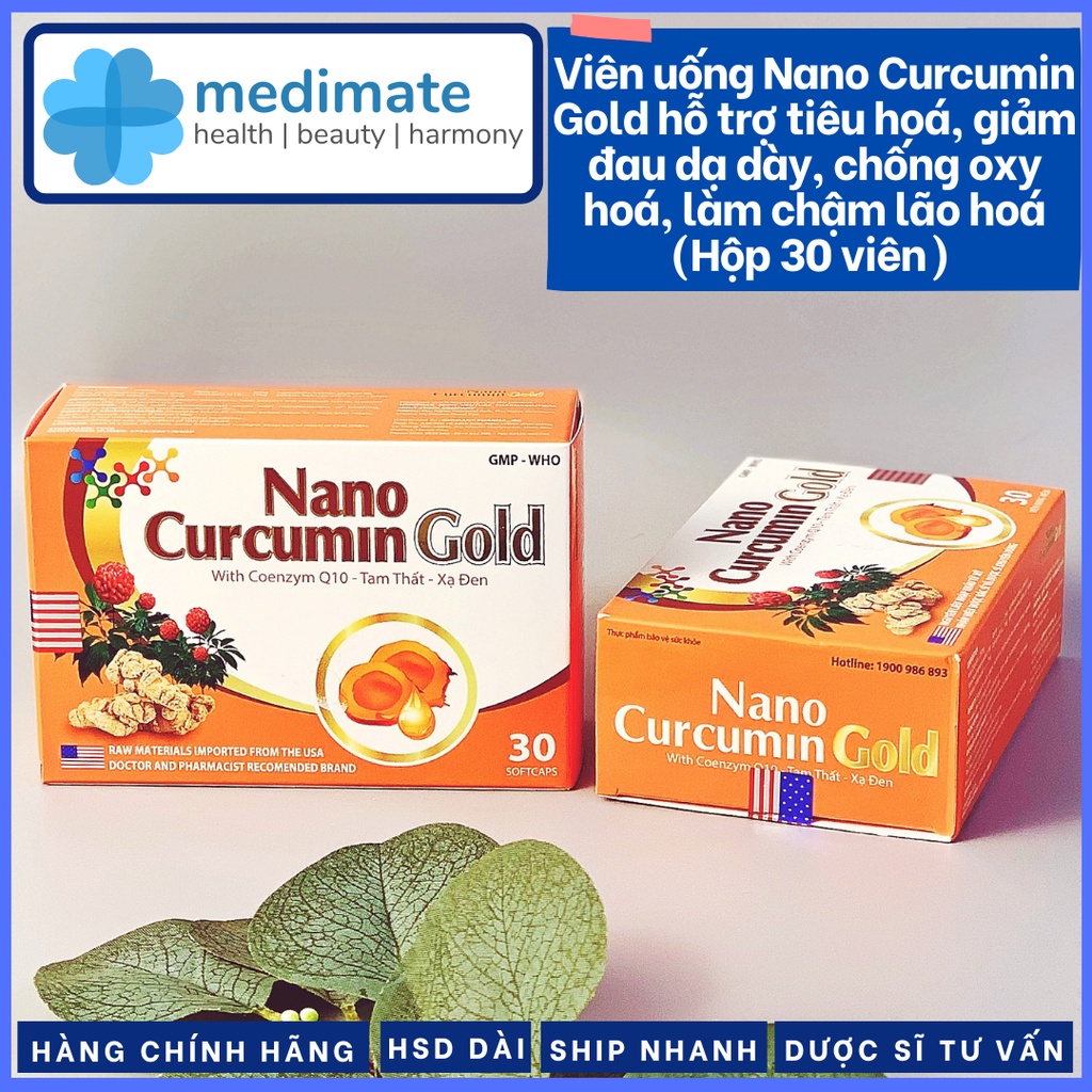 Viên uống Nano Curcumin Gold hỗ trợ tiêu hóa, giảm đau dạ dày, chống oxy hóa, làm chậm lão hóa (Hộp 30 viên)
