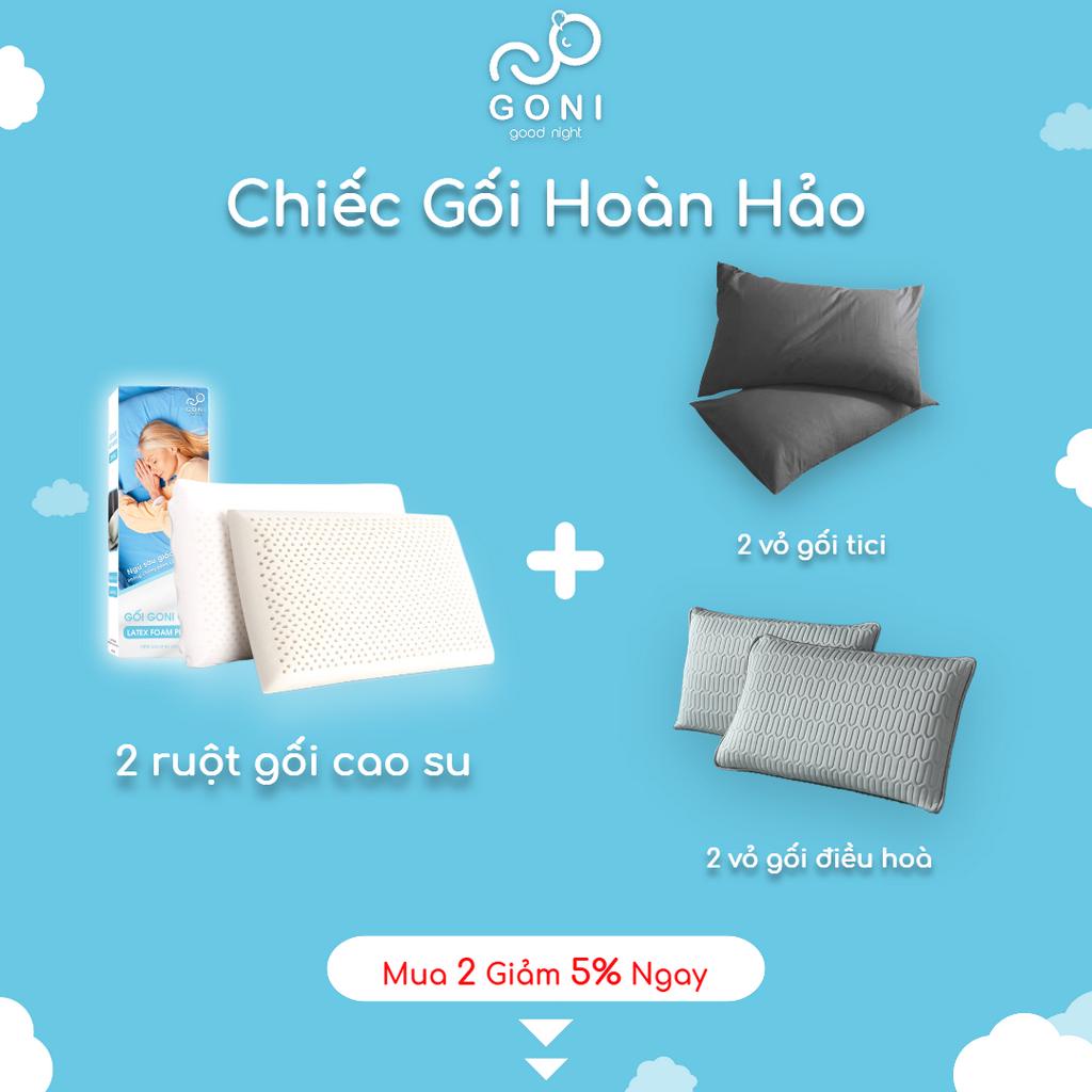 Gối Cao Su Thiên Nhiên Goni Care 40x60cm Đàn Hồi Cao, Kháng Khuẩn, Thoáng Khí, Chống Đau Vai Gáy