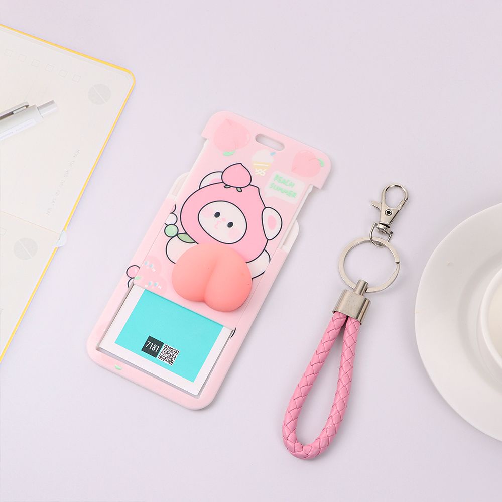 Bao đựng thẻ in hình thỏ / gấu hoạt hình có dây treo tích hợp làm đồ chơi bóp tay mềm sáng tạo