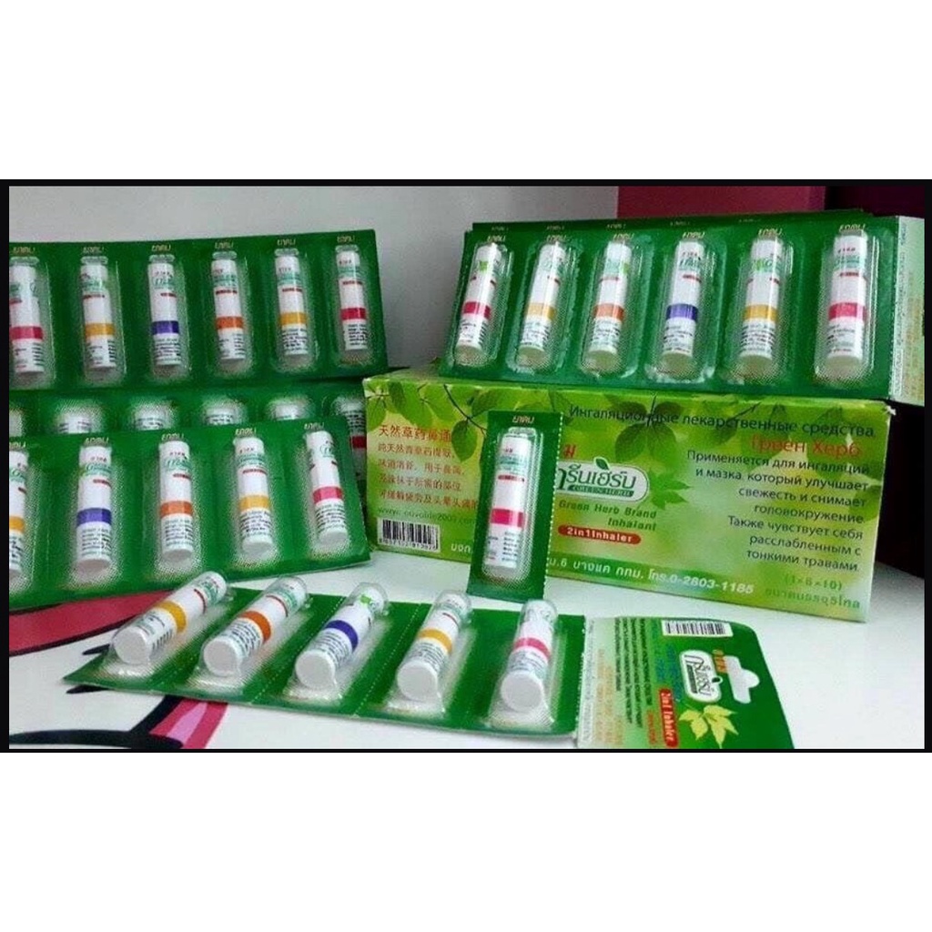 Vĩ 6 ống hít thông mũi 2 đầu Green Herb Thái Lan