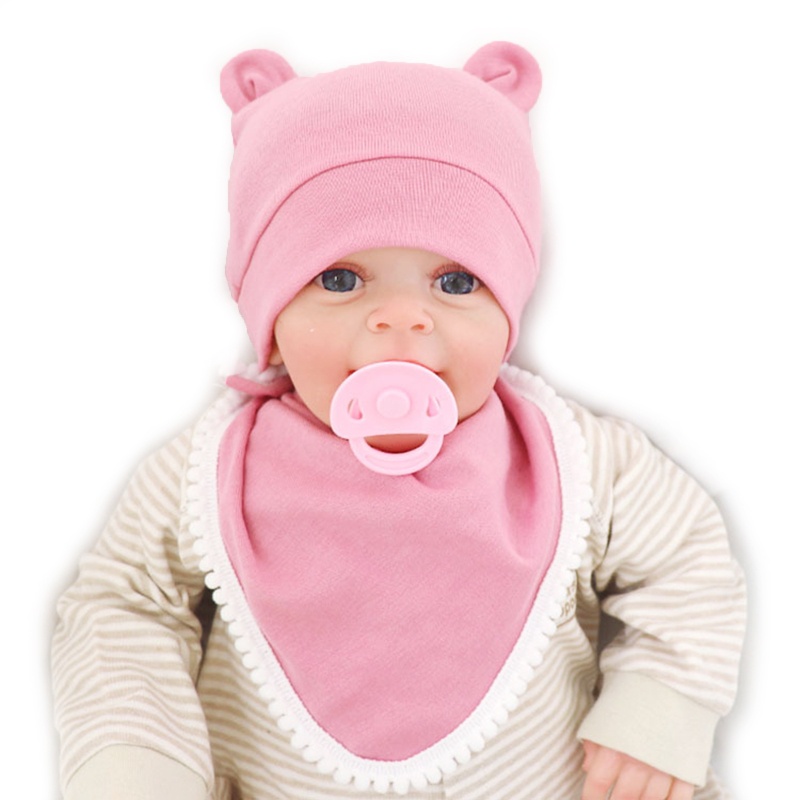 Bộ 2 Yếm Ăn Cotton Mềm Mại Màu Trơn Giữ Ấm Tai Cho Bé Sơ Sinh