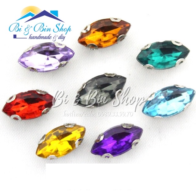 20 Viên Đá Đế Lá Me 6x12mm Hạt Pha Lê Đính kết Trang Phục, Làm Phụ Kiện Thời Trang