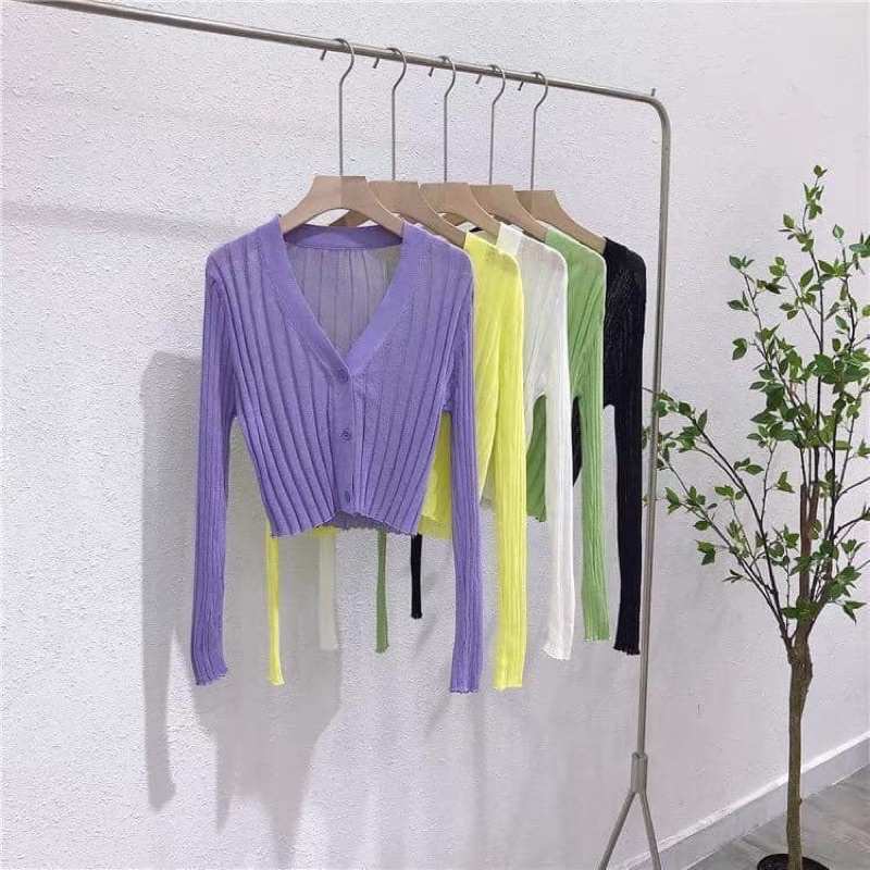 Khoác len lửng cổ tim 3 nút dáng lửng chất mỏng